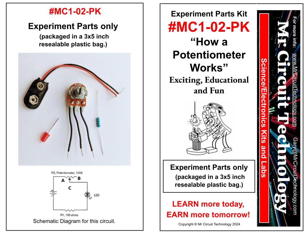 Mr Circuit 1 EXPERIMENT PARTS KITS for LESSON PLANS (To order, pick wh ...