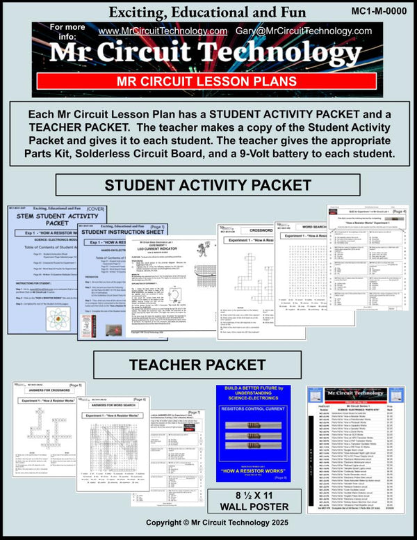 Mr Circuit Lab #1 - 34 Amazing Lesson Plans to teach Basic Electronics for STEM - this is a downloadable pdf file so you can print as many as you need for your students