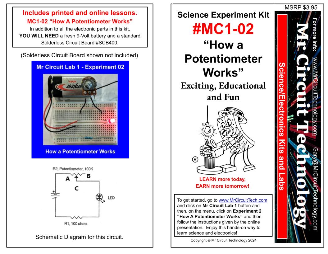 MC1-02 Mr Circuit Science Experiment Kit "How a Potentiometer Works"