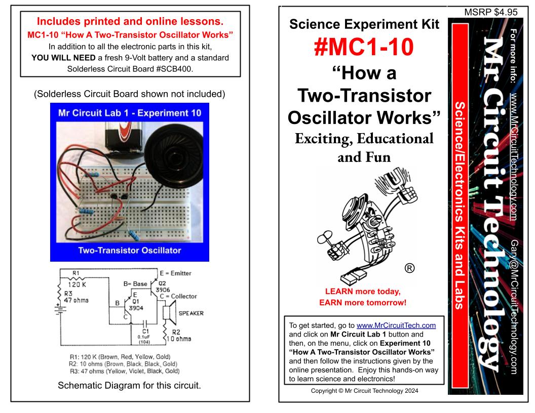<center>MC1-10 * * Mr Circuit Science * * Experiment Kit<br> 