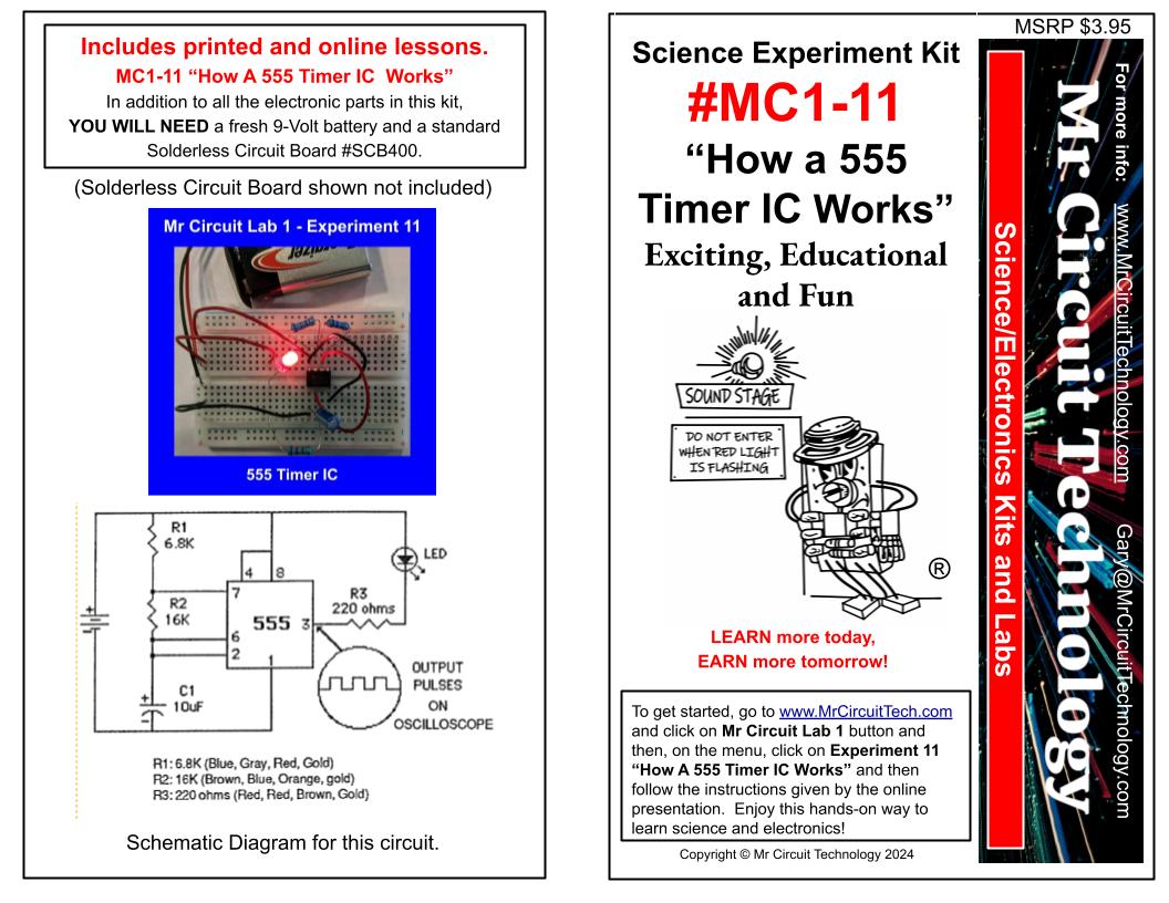 MC1-11 * * Mr Circuit Science * * Experiment Kit "How a 555 Timer IC W ...