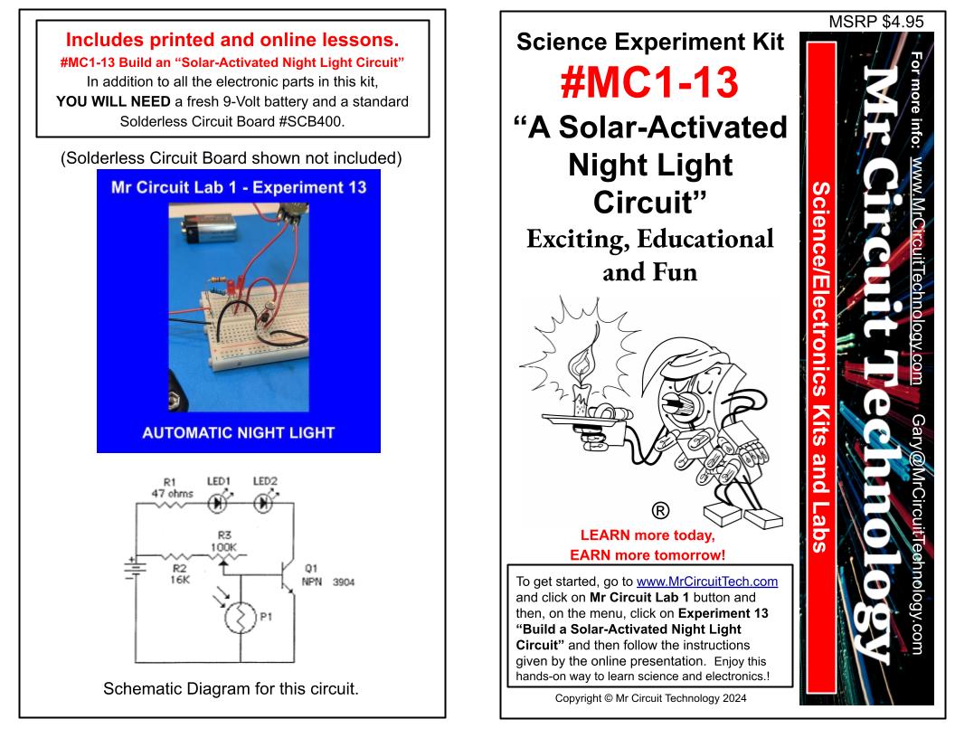 <center>MC1-13 * * Mr Circuit Science * * Experiment Kit<br> 