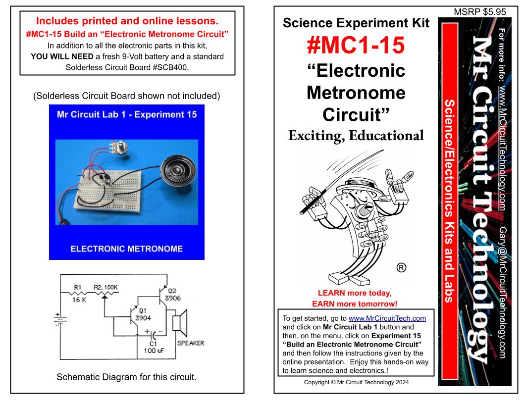 <center>MC1-15 * * Mr Circuit Science * * Experiment Kit<br> 