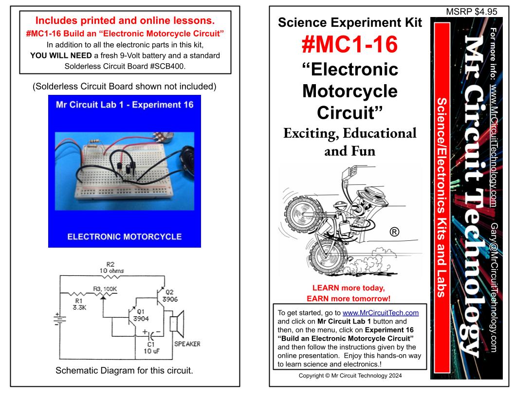 <center>MC1-16 * * Mr Circuit Science * * Experiment Kit<br> 