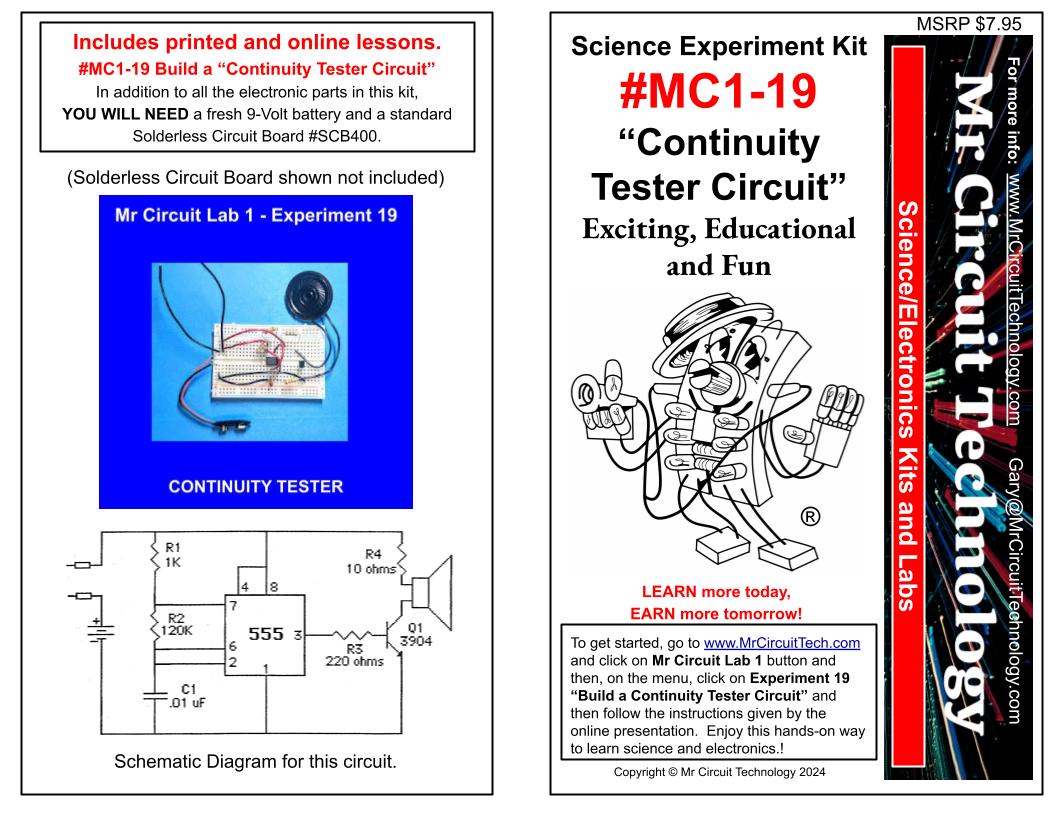 <center>MC1-19 * * Mr Circuit Science * * Experiment Kit<br> 