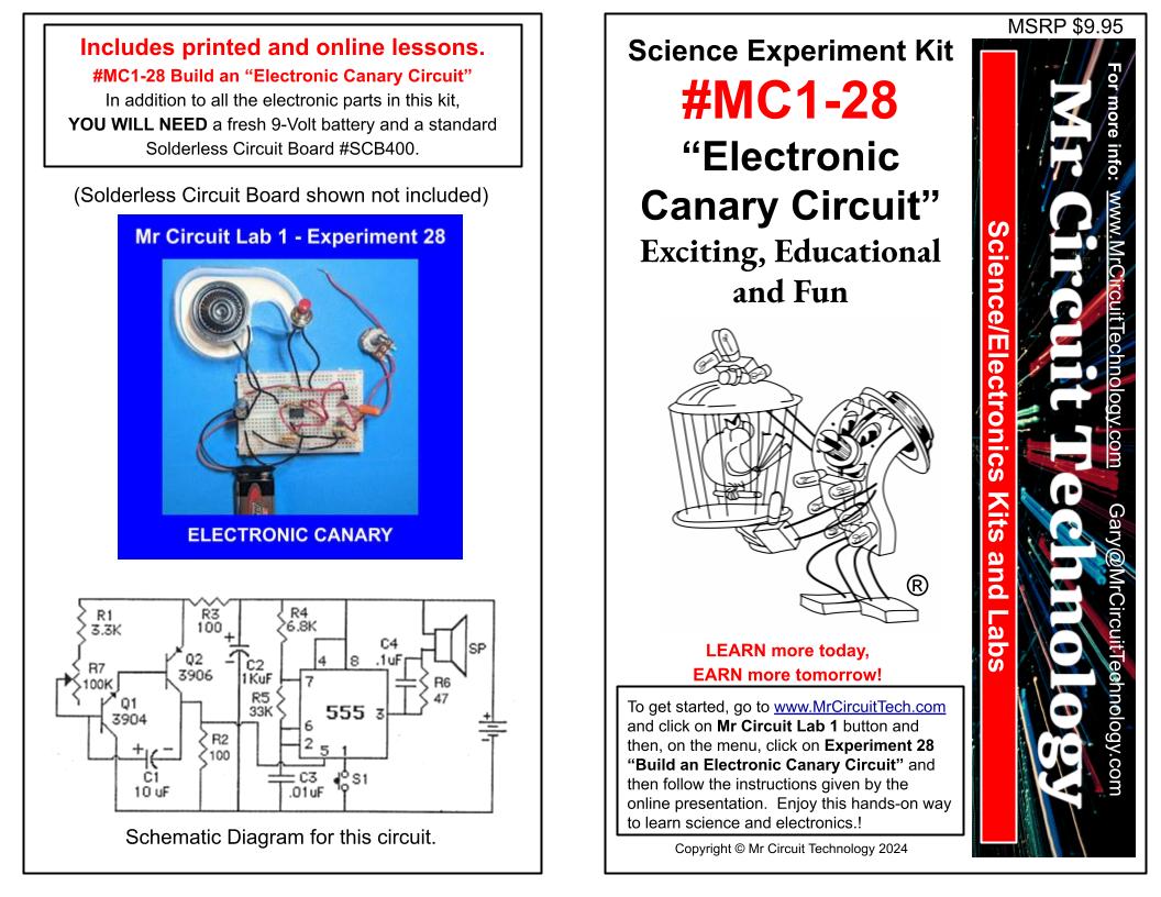 <center>MC1-28 * * Mr Circuit Science * * Experiment Kit<br> 