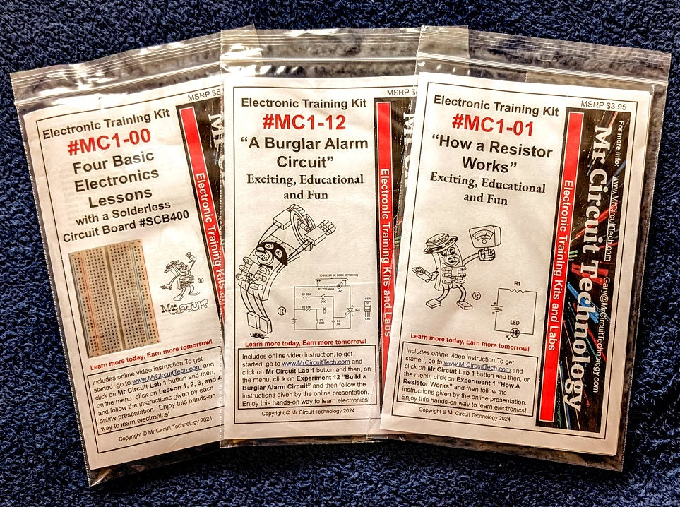 <center>MC1-SET * * Mr Circuit Science * * Experiment Kits<br> Complete Set of 31 Kits <br><font color = red> These low-cost science/electronics experiment kits are convenient, easy to use, and exciting. </font color></center>
