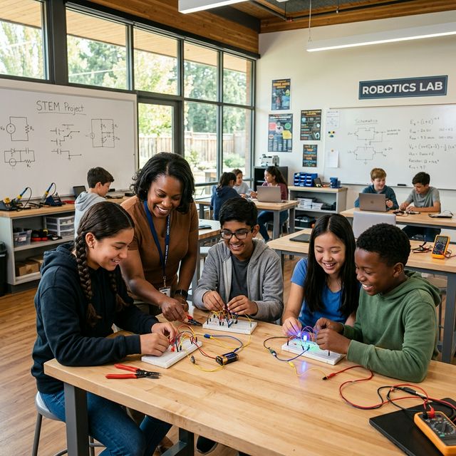 Students learning electronics