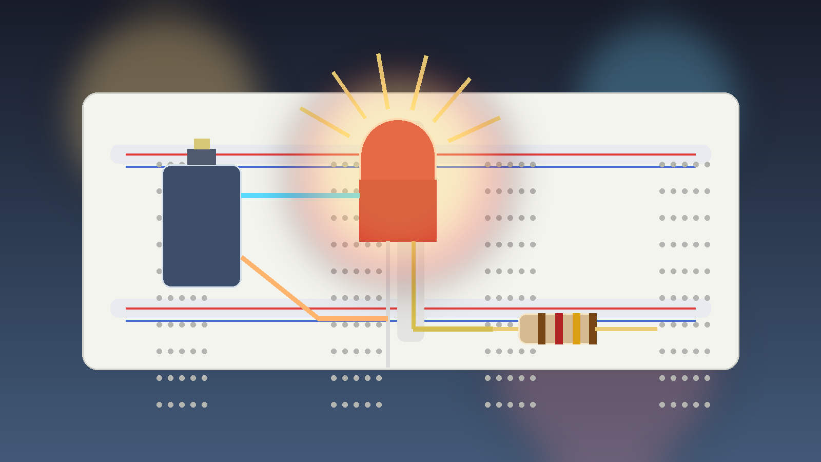 Classroom robot electronics setup with visible LEDs showing status and output behavior next to a controller and sensor wires