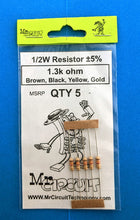 Load image into Gallery viewer, 1/2W 5% carbon film resistor tan - Qty 5 -Pick Value - 1 ohm to 22 Meg ohm -Ship Day Ordered-Mr Circuit

