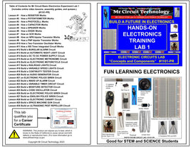 1101-P Mr Circuit Lab 1 - "Basic Electronics Experiments" In plastic 8.5"x11" 4 mil durable resealable bag - Electronics instruction FOR FUTURE Robotics ENGINEERS AND TECHNICIANS