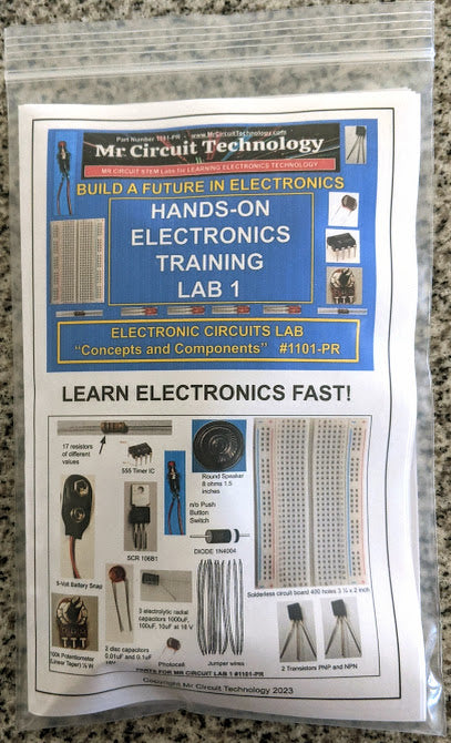 1101-P Mr Circuit Lab 1 - "Basic Electronics Experiments" In plastic 8.5"x11" 4 mil durable resealable bag - Electronics instruction FOR FUTURE Robotics ENGINEERS AND TECHNICIANS