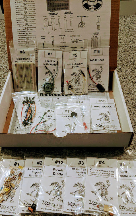 <b>Mr Circuit Lab</b> (#1101-LAB) Basic Electronics STEM Lab for Grades 7-12 - Low-Cost Lab for future Robotics Engineers and Technicians & HAM Radio. <br> Only $39 each.