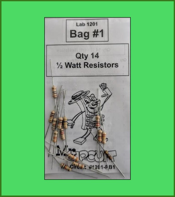 1201-PB1 Parts Bag #1 for Lab 2 Fourteen Assorted Resistors