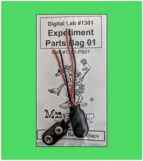 1301-PB01 Bag#1 for Mr Circuit Lab 3 ** Two (2) Battery Snaps with solid leads to plug into solderless circuit board