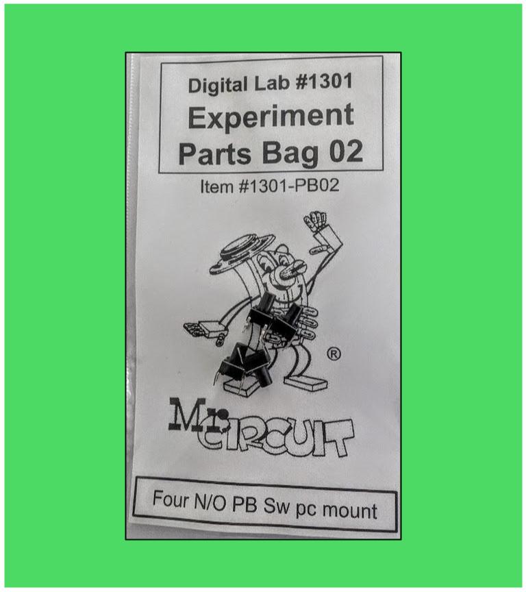1301-PB02 Bag#2 for Mr Circuit Lab 3 ** Four (4) N/O Pushbutton Switches (PC mount)