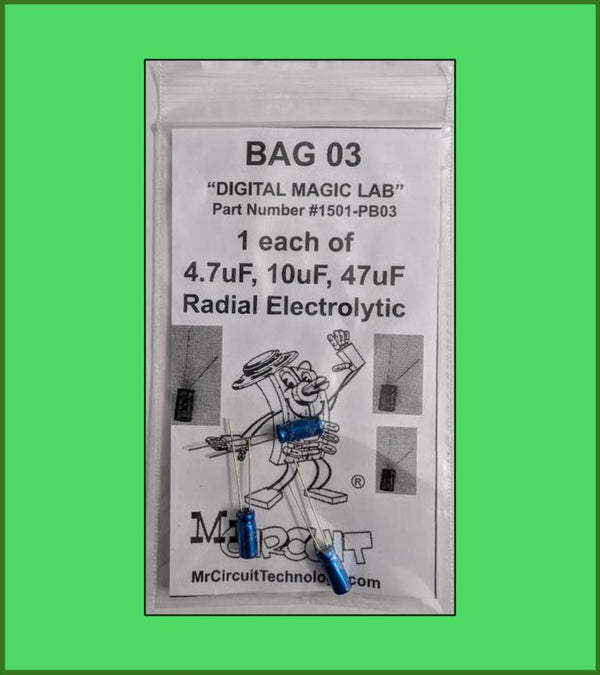 1501-PB03 - Bag #03 - Three Radial electrolytic capacitors  For LAB 5