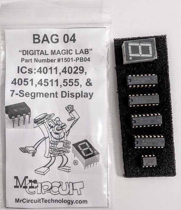 1501-PB04 - Bag #04 - Five Integrated Circuits and one 7-Segment Display FOR LAB 5