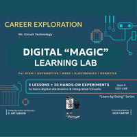 Mr Circuit Lab 5 Manual (#1501-MAN) 80 Pages 1st Edition Digital Electronics called "DIGITAL MAGIC"  for STEM and Future Technicians and Engineers. This is a hands-on skill-based student-directed with online quizzes.