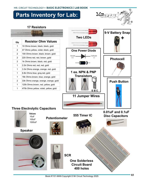 1101-PARTS - The EXPERIMENT PARTS KIT for Mr. Circuit Lab 1