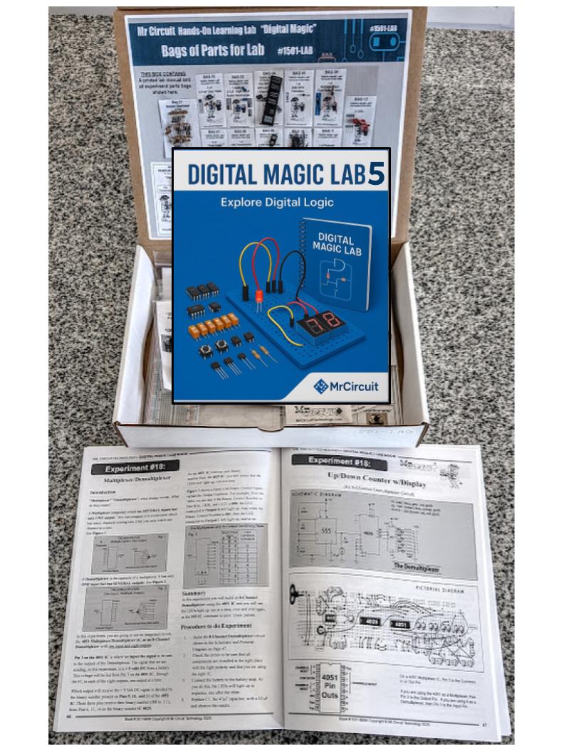 MR CIRCUIT DELUXE LAB 5   Book and Lab "Basic Digital Electronics" for Fundamentals with Integrated Circuits called "Digital Magic" for STEM and CTE Students & MAKERS | Made in USA (#1501-LAB)