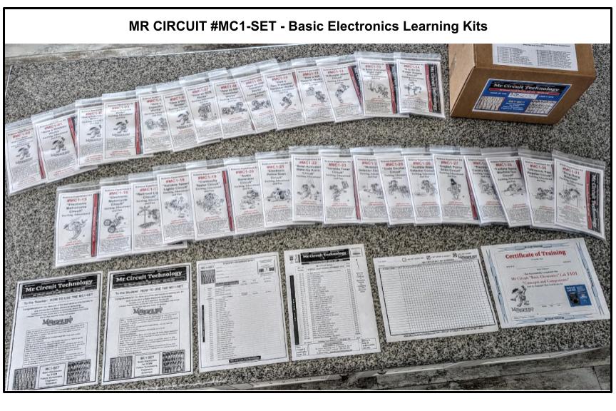 MC1-SET * * Mr Circuit Science * * Complete Set of 32 different Experiment Kits in 6x9 bags for future Robotics Engineers and Technicians.   These low-cost science/electronics experiment kits are convenient and easy to use.