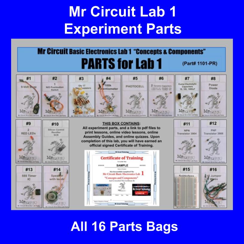<b>Mr Circuit Lab</b> (#1101-LAB) Basic Electronics STEM Lab for Grades 7-12 - Low-Cost Lab for future Robotics Engineers and Technicians & HAM Radio. <br> Only $39 each.