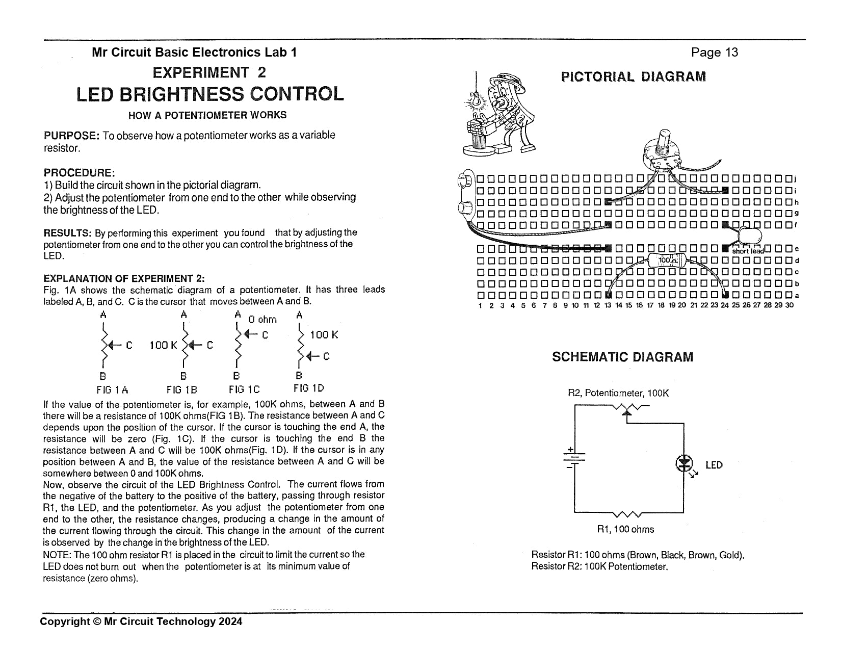 MC1-02 * * Mr Circuit Science * * Experiment Kit "How a Potentiometer Works"  This low-cost science/electronics experiment is convenient, easy to use, and exciting.
