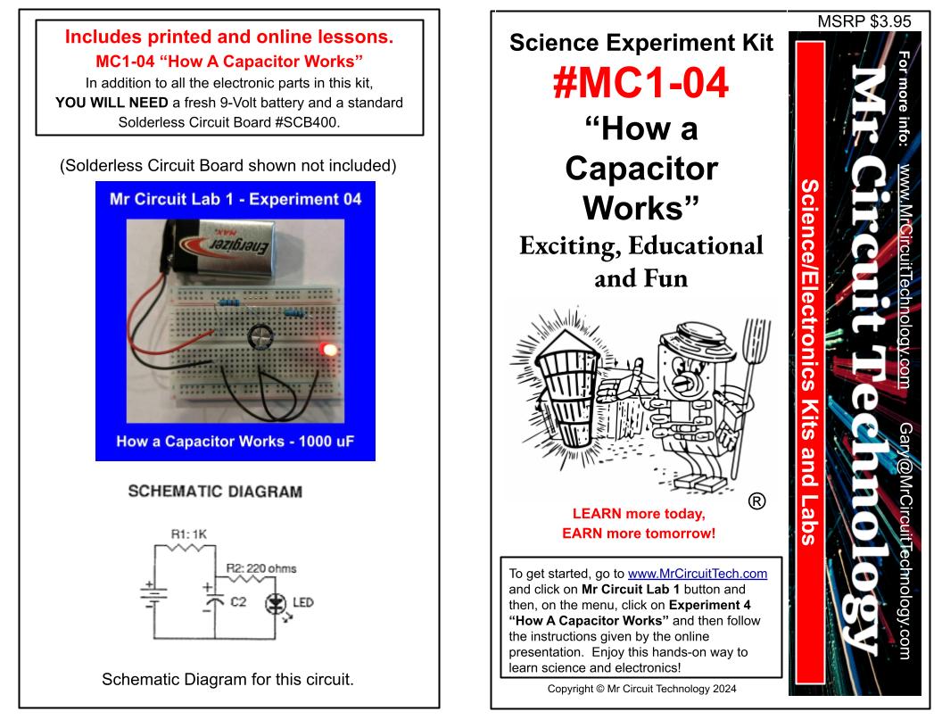 MC1-04 Mr Circuit Science Experiment Kit "How a Capacitor Works"