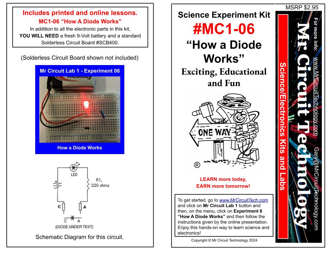 MC1-06 Mr Circuit Science Experiment Kit "How a Diode Works"