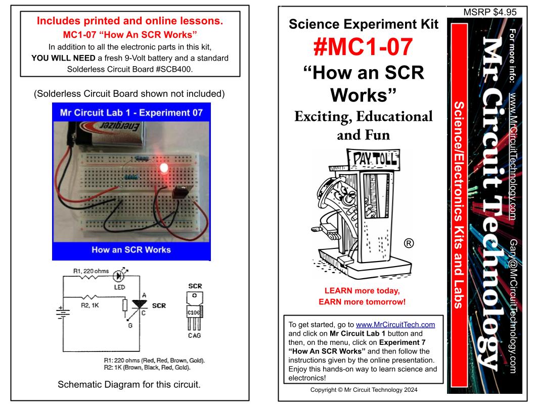 MC1-SET * * Mr Circuit Science * * Complete Set of 31 different Experiment Kits for future Robotics Engineers and Technicians Set of 31 Kits  These low-cost science/electronics experiment kits are convenient and easy to use.