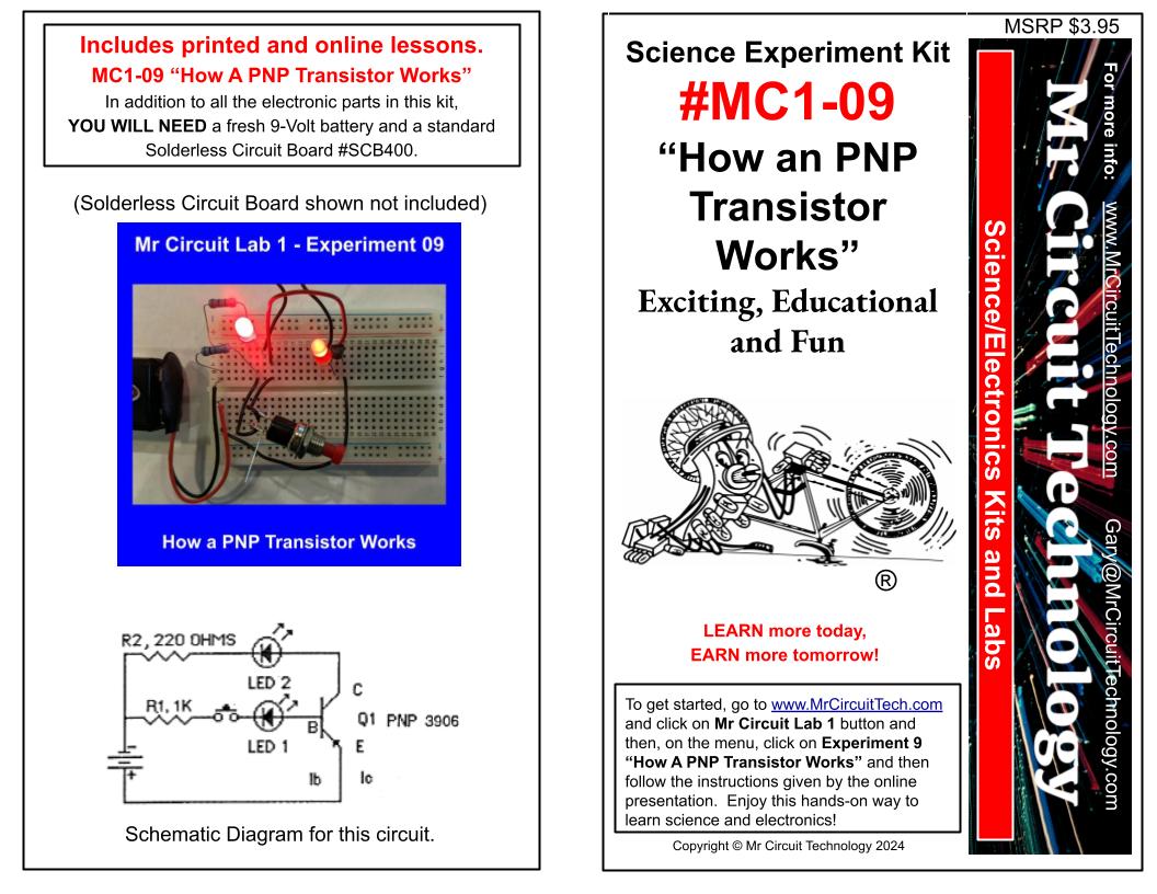 MC1-09 Mr Circuit Science Experiment Kit "How a PNP Transistor Works"