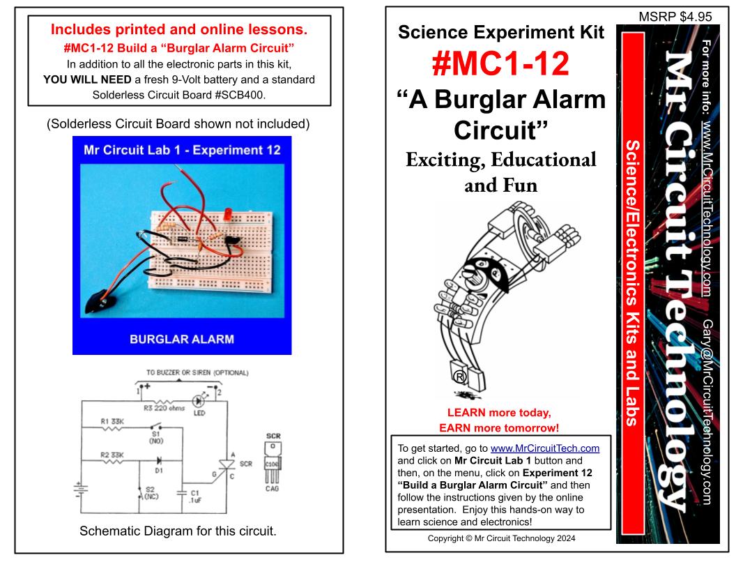 MC1-SET * * Mr Circuit Science * * Complete Set of 31 different Experiment Kits for future Robotics Engineers and Technicians Set of 31 Kits  These low-cost science/electronics experiment kits are convenient and easy to use.