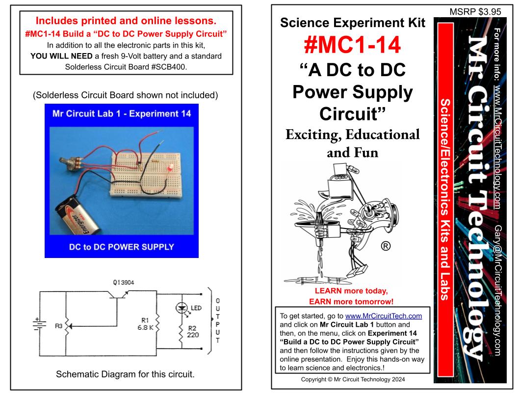 MC1-14 Mr Circuit Science Experiment Kit "0 to 9V DC Power Supply Circuit"