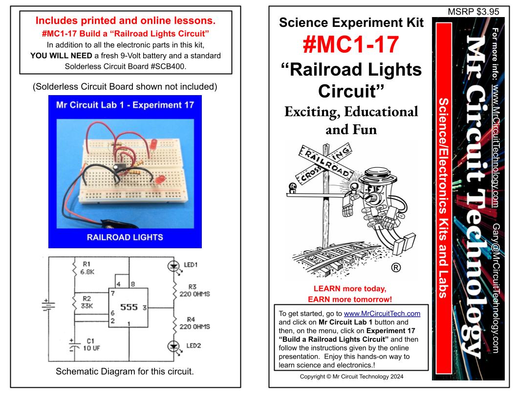 MC1-17 * * Mr Circuit Science * * Experiment Kit "Railroad Lights Circuit"  This low-cost science/electronics experiment is convenient, easy to use, and exciting.