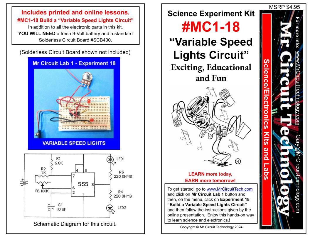 MC1-18 Mr Circuit Science Experiment Kit "Variable Speed Lights Circuit"