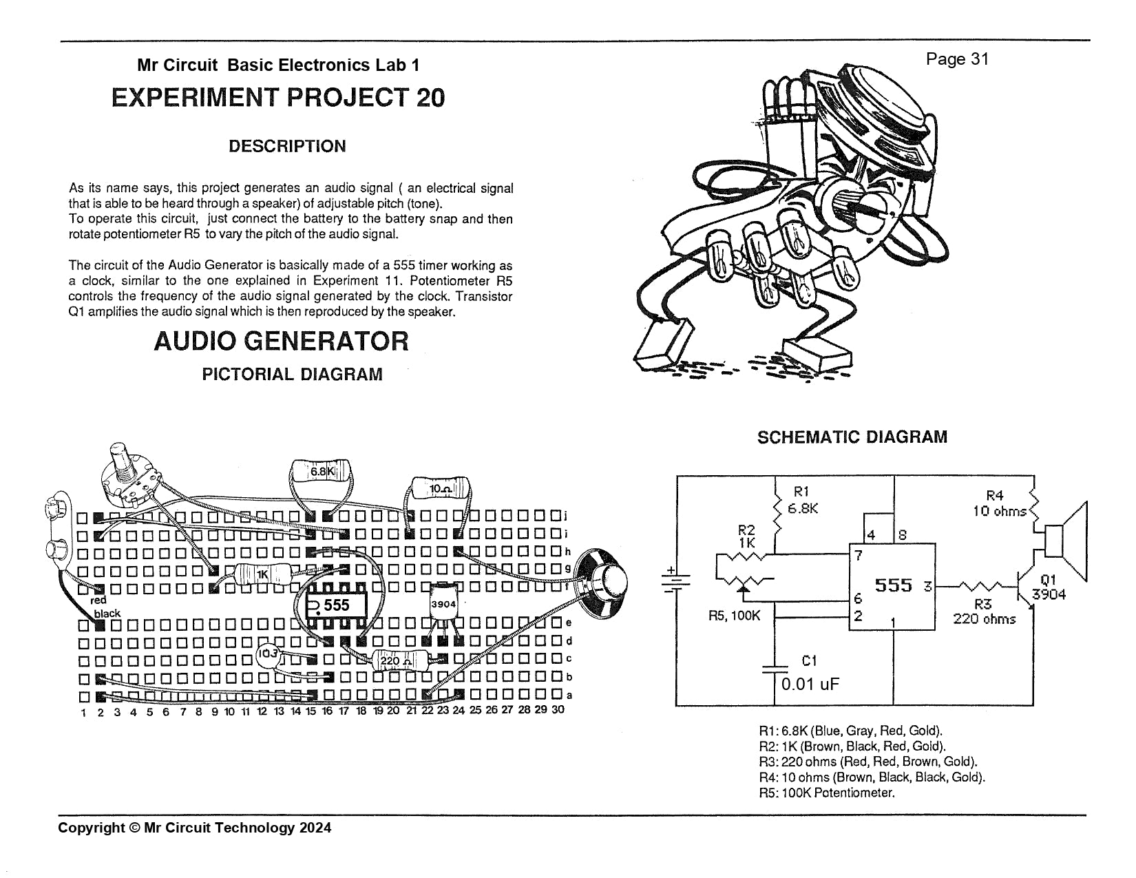 MC1-20 * * Mr Circuit Science * * Experiment Kit "Audio Generator Circuit"  This low-cost science/electronics experiment is convenient, easy to use, and exciting.