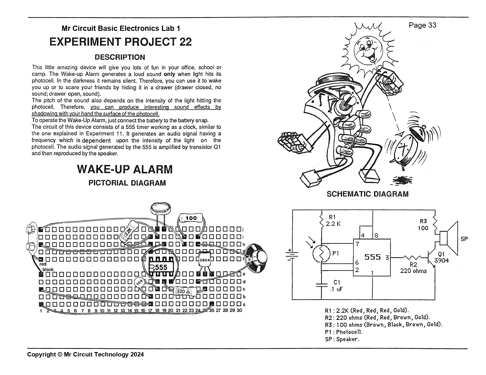 MC1-22 * * Mr Circuit Science * * Experiment Kit "Solar-Activated Wake-Up Alarm Circuit"  This low-cost science/electronics experiment is convenient, easy to use, and exciting.