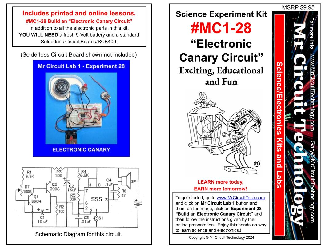 MC1-SET * * Mr Circuit Science * * Complete Set of 31 different Experiment Kits for future Robotics Engineers and Technicians Set of 31 Kits  These low-cost science/electronics experiment kits are convenient and easy to use.
