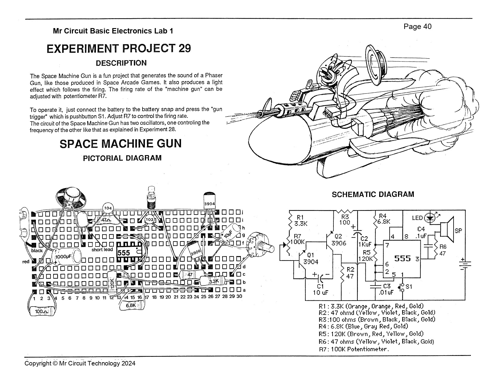 MC1-29 * * Mr Circuit Science * * Experiment Kit "Fantasy Space Machine Gun Circuit"  This low-cost science/electronics experiment is convenient, easy to use, and exciting.