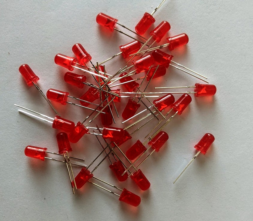 Red LEDs T 1 3/4 diffused Order in Packs of 2, 5, 10, 20, 50, or 100