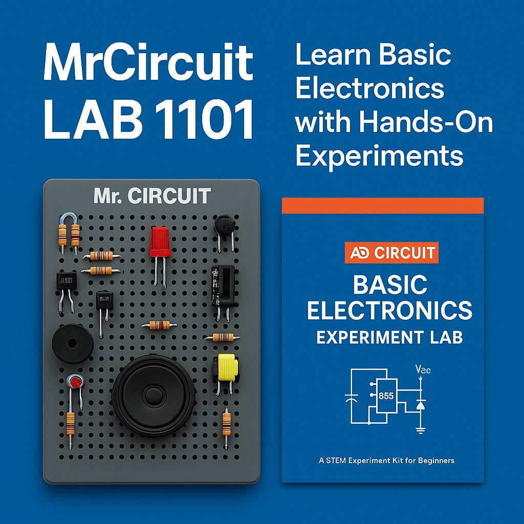 Mr Circuit Lab (#1101-LAB) The World's Most Popular Basic Electronics Hands-On Learning Lab  - 1000's Sold!  -  Made in the USA for STEM students and future Robotics, Engineering, and Drone Technicians. Comes in white box 12x9x2.5 inches.