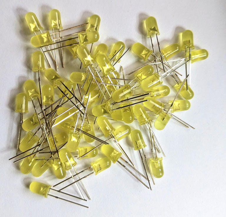 Yellow LEDs T 1 3/4 diffused Order in Packs of 2, 5, 10, 20, 50, or 100