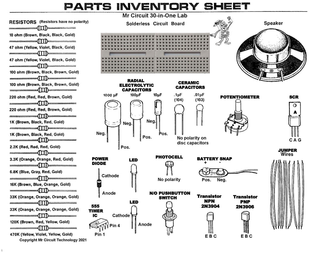1101-LAB PARTS ONLY for the Mr Circuit Basic Electronics Experiment LAB 1P Learn how to read schematics and build circuits. - Electronics instruction FOR FUTURE ENGINEERS AND TECHNICIANS