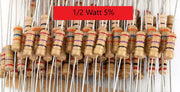 1/2W 5% carbon film resistor tan - Qty 5 -Pick Values from - 1 ohm to 22 Meg ohm -Ship Day Ordered-Mr Circuit